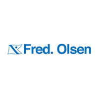 A logo of Fred. Olsen featuring a blue stylised flag and the text 'Fred. Olsen' in blue letters.