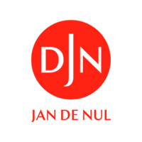 A minimalistic logo featuring the letters DJN in a bold font, enclosed within a red circular border.